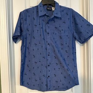 Disney Blue Mickey and Palm Tree Button Up